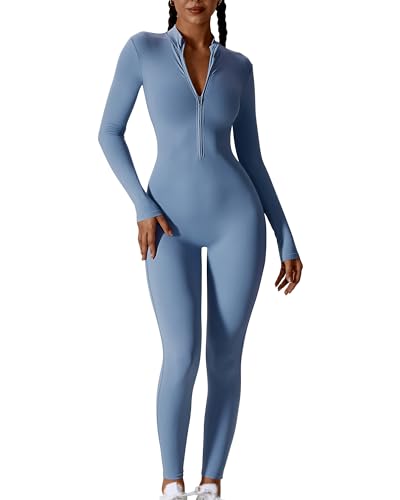 Valcatch Damen Yoga Jumpsuits Langarm Volle Länge Workout Gym Nahtlose Einteilige Bodys für Frauen Casual Unitard von Valcatch