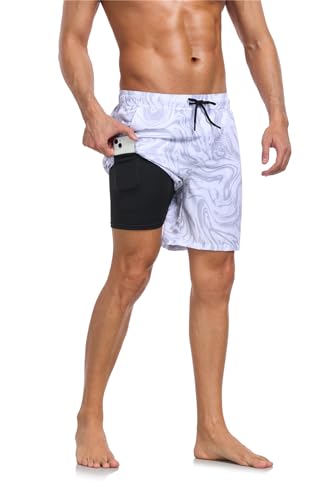 Valcatch Herren 7" Badehose Badeshorts mit Kompressionsfutter Schnell trocknende Strandshorts Dehnbare 2 in 1 Boardshorts Sommer Badeanzug Leichte Badeanzüge von Valcatch