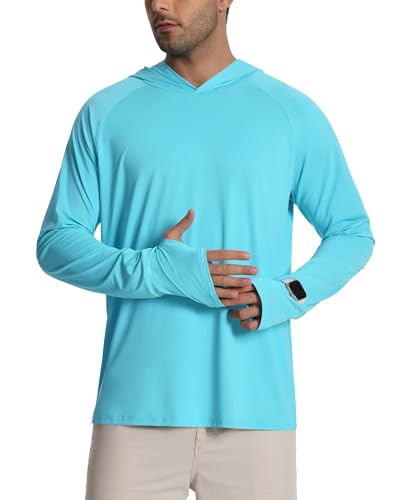 Valcatch Herren UPF 50+Hoodie Shirt Sonnenschutz Rash Guard Performance Langarm-T-Shirts zum Angeln Wasser Laufen Schnell trocknend SPF UV Kapuzen-Workout-Shirts mit Reißverschlusstasche, Daumen von Valcatch