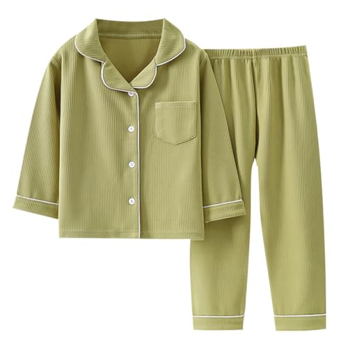 Valcatch Junge Mädchen Samt Pyjama Set Langarm Hemd und Hose Pyjamas Anzug Button-Down Nachtwäsche Loungewear Zweiteiliges PJS Outfit Alter 3-10 Jahre von Valcatch