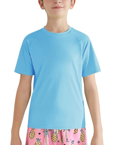 Valcatch Jungen UPF 50+ Rash Guard Schwimmshirts Kinder Teenager Schnell Trocknend Sportlich Kurzarm T-Shirt UV SPF Angeln Surfen Wasser Strand Tops Laufen Workout Gym Active T-Shirt von Valcatch