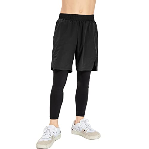 Valcatch Jungen aktive Shorts Kompression 2 in 1 Sporthosen mit Die tüte für Kinder Jugend Junge sportliche Basketball Leggings 5-12Y von Valcatch