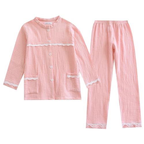 Valcatch Kids Mädchen Langarm Button-Down Pyjamas Top und Hose 2 Stück Baumwolle Nachtwäsche Casual Pyjama Sets für 3-10T von Valcatch