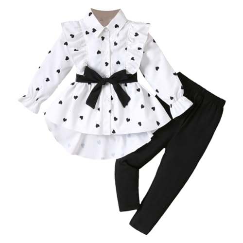 Valcatch Kinder Baby Mädchen 2 Stück Outfits Langarm Rüschen Herzdruck Hemd und Hosen Sets Kleinkind Bluse Button Down Kleid Tops und Leggings Herbst Frühling Kleidung Sets für 1 2 3 4 5 6 7 8T von Valcatch