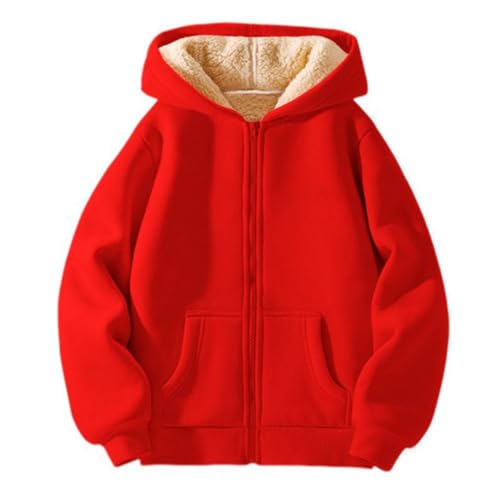 Valcatch Kinder Fleece Gefütterte Jacke Jungen Mädchen Einfarbig Verdicken Fleece Gefütterte Hoodies Reißverschluss Warm Kapuzen-Wintermantel Kinder Casual Fashion Sweatshirt 3-13 Jahre von Valcatch