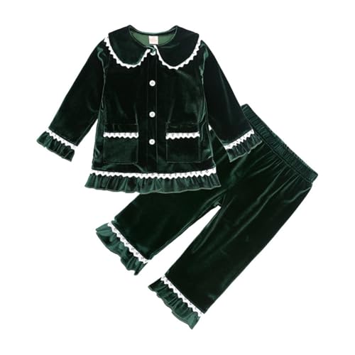 Valcatch Kinder Kleinkind Baby Junge Mädchen Pyjama Set Samt Langarm Rüschen Shirt Top Volle Länge Unterteile Herbst Winter 2Pcs Nachthemden Outfits für Weihnachten Geburtstag Casual von Valcatch