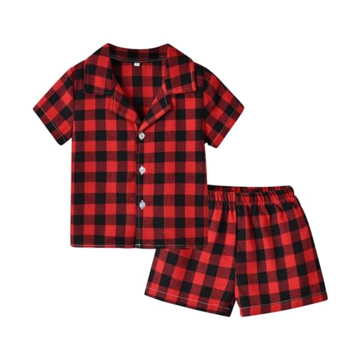Valcatch Kinder Kleinkind Pyjama Sets Kurzarm Button-Down Shirt und Shorts Karierte Pyjamas Oberteile und Unterteile 2 Stück Pjs 6M-7T von Valcatch