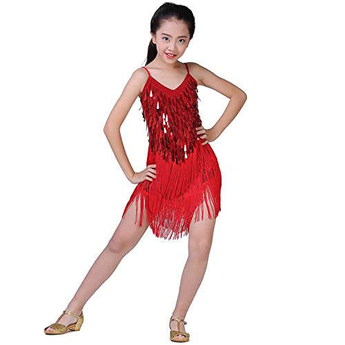 Valcatch Kinder Mädchen Pailletten Quaste Latein Tanz Kostüm Ärmellose Fransen Flapper Tanzkleid Jazz Samba Rumba Tanzbekleidung für 5-14 Jahre Teenager Valcatch Kinder Mädchen Pailletten Quaste Latein Tanz Kostüm Ärmellose Fransen Flapper Tanzkleid Jazz Samba Rumba Tanzbekleidung für 5-14 Jahre Teenager von Valcatch