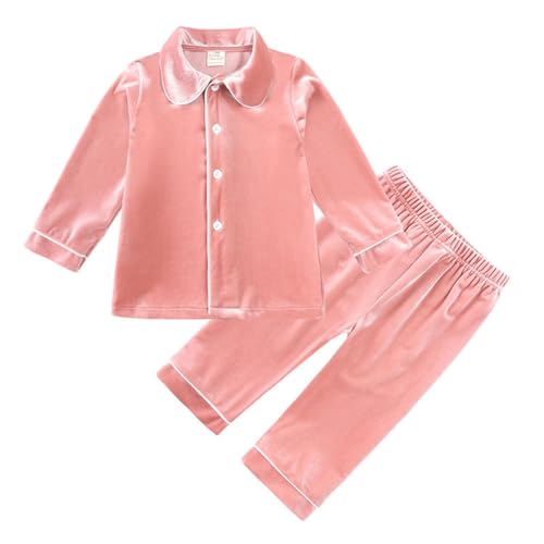 Valcatch Kinder Samt Pyjamas 2Pcs Set, Baby Kleinkind rot grün Weihnachten Outfits, Jungen Mädchen Lange Ärmel Reverskragen Button Down Top & Hosen, Kinder passende Pj Lounge Sets Schlafbekleidung von Valcatch