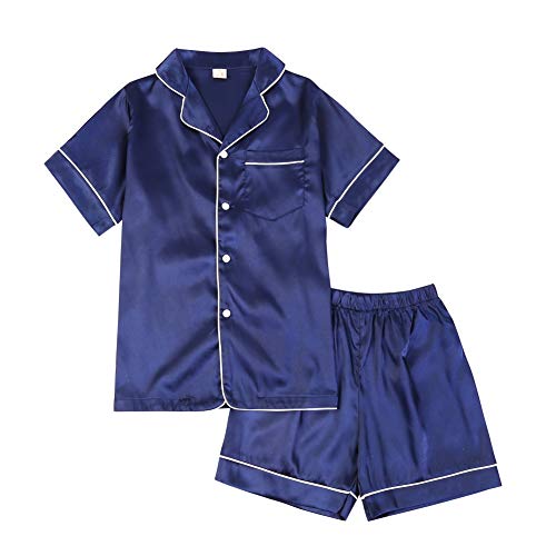 Valcatch Kinder Seidenpyjama Mädchen Jungen Kurzarm Satin Pyjamas Sets Button-Down Seidige Nachtwäsche Kinder Nachtwäsche Zweiteiliges PJS-Set Alter 4-14 Valcatch Kinder Seidenpyjama Mädchen Jungen Kurzarm Satin Pyjamas Sets Button-Down Seidige Nachtwäsche Kinder Nachtwäsche Zweiteiliges PJS-Set Alter 4-14 von Valcatch