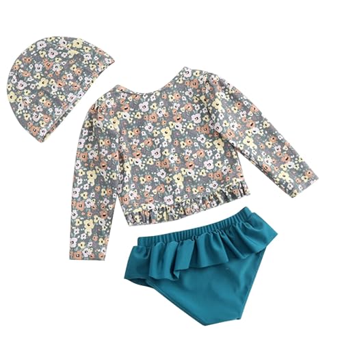 Valcatch Kleine Mädchen 2-teiliger Badeanzug Langarm Rash Guard Shirt Schwimmen Rüschen Slips Sonnenschutz Badeanzug Sommer Blumen Bademode mit Hut Valcatch Kleine Mädchen 2-teiliger Badeanzug Langarm Rash Guard Shirt Schwimmen Rüschen Slips Sonnenschutz Badeanzug Sommer Blumen Bademode mit Hut von Valcatch