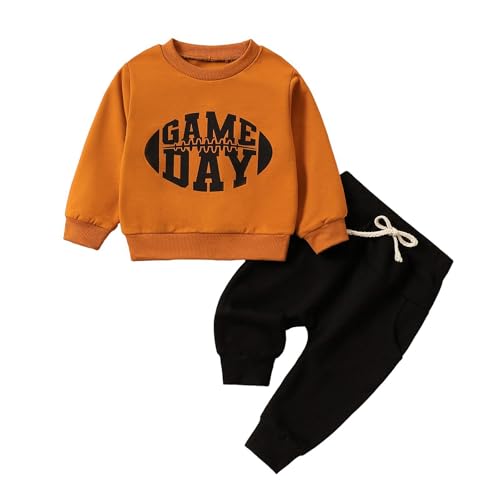 Valcatch Kleinkind Baby Junge Baumwolle Jogginganzug Buchstabendruck langärmeliges Sweatshirt und Jogginghose Set Spieltag Fußball 2 Stück Herbst Outfits 0-3Y von Valcatch