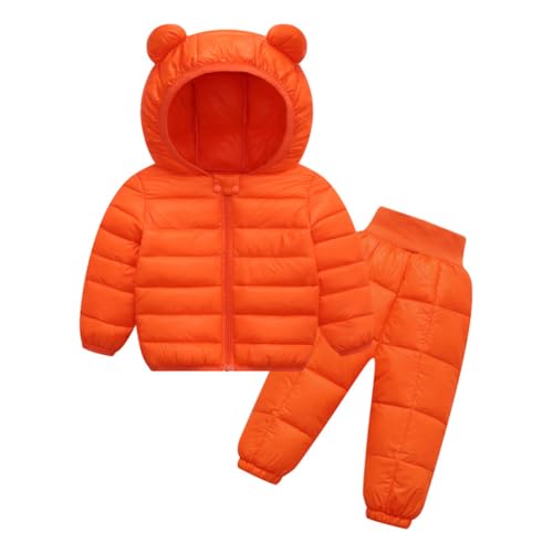 Valcatch Kleinkind Baby Junge Mädchen 2 Stück Schneeanzug Puffer Kapuzenjacke und elastische hohe Taille Daunen Schneehose Set Winter Warme Bärenohr Outfits für kleine Kinder 6M-5J von Valcatch