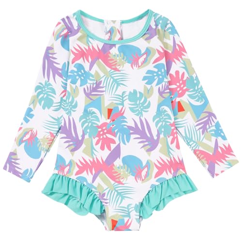 Valcatch Kleinkind Baby Mädchen Badeanzug UPF50+ Sonnenschutz Rash Guard Einteilige Badeanzüge Blumen Strandbekleidung Rüschen Bademode UV Sommer Langarm Tops Outfits 12M 18M 2 3 4 5T Kinder von Valcatch