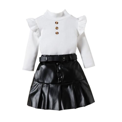 Valcatch Kleinkind Baby Mädchen Herbst Rock Sets Geripptes Strick Festes Langarmhemd und Plisseeröcke 2 Stück Outfits 18M-6Y von Valcatch