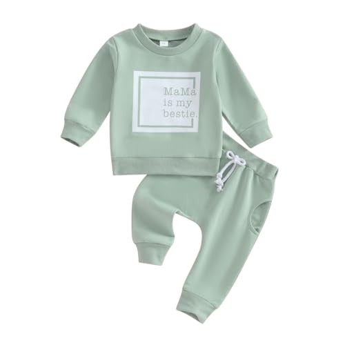 Valcatch Kleinkind Baby Mädchen Langarm Top Hosen Set Kleine Mädchen Rundhalsausschnitt Buchstabendruck Pullover Sweathosen Jogginghose 2 Stück Neugeborene Kleidung Set für 3M-3T von Valcatch