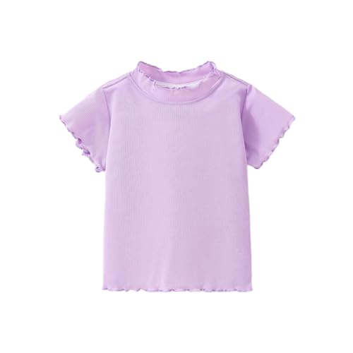 Valcatch Kleinkind Kind Mädchen Kurzarm T-Shirt Rundhalsausschnitt Gerippte Hemden Rüschen-T-Shirts Einfarbige Pullover Tops Sommer Falten Trim Sweatshirts 1T 2T 3T4T5T 6T 7T 8T von Valcatch