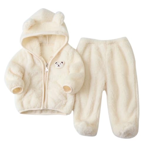 Valcatch Kleinkind Kinder Baby Mädchen Junge Kleidung Winter Warm Kapuzenoberteil mit süßem Bär Ohr und Hosen Set Fleece Sweatshirt Jogginghose 2 Stück Herbst Trainingsanzug Pyjama Nachtwäsche Set von Valcatch