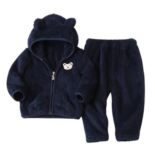 Valcatch Kleinkind Kinder Baby Mädchen Junge Kleidung Winter Warm Kapuzenoberteil mit süßem Bär Ohr und Hosen Set Fleece Sweatshirt Jogginghose 2 Stück Herbst Trainingsanzug Pyjama Nachtwäsche Set von Valcatch