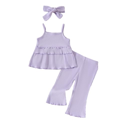 Valcatch Kleinkind Kinder Mädchen Kleidung Rüschen Ärmellose Tanktops + Schlaghose Weste Schlaghose Set 3-teiliges Sommer Casual Set 6 12 18 24 Monate 2 3 4 Jahre von Valcatch