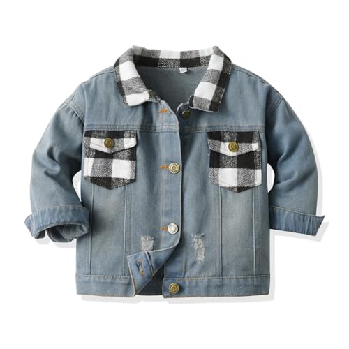 Valcatch Kleinkind Kleine Jungen Mädchen Jeansjacke mit Tasche Langarm Button Down Jeans Mantel Klassisch kariert Mantel Frühling Herbst Oberbekleidung für Kinder Alter 1-10 Jahre von Valcatch