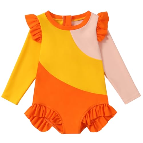 Valcatch Kleinkind Mädchen Badeanzug UPF 50+ UV Sonnenschutz Langarm Rüschen Reißverschluss Rash Guard Kinder Baby Einteiliger Badeanzug Sommer Strand Bademode 12M 18M 2 3 4 5T von Valcatch