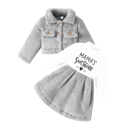 Valcatch Kleinkind Mädchen Herbst Winter Rock Sets Fleece Langarm Mantel Tops und warmes Kleid 2Pcs Outfits Kleidung Sets 2-6T von Valcatch