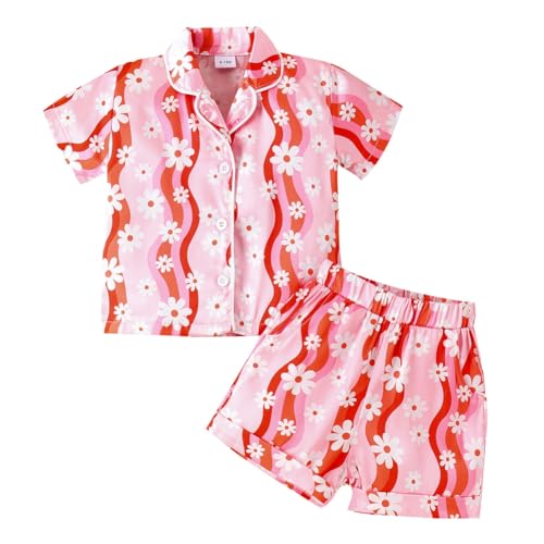 Valcatch Kleinkind Mädchen Pyjama Set 2 Stück Baby Kinder Button Down Shirt Kurzes Set Gedruckt Pjs Nachtwäsche Sommer Loungewear 6M-4 Jahre von Valcatch