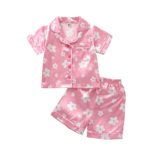 Valcatch Kleinkind Mädchen Pyjama Sets 2 Stück Baby Kinder Button Down Shirt Short Set Gedruckt Pjs Kurzarm Loungewear Pyjama1-6 Jahre von Valcatch