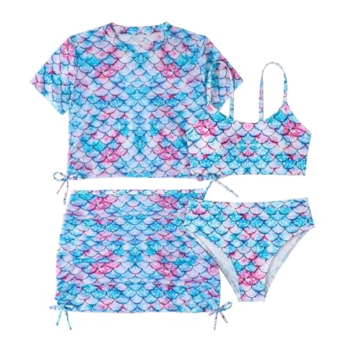 Valcatch Mädchen Badeanzüge 4 Stück Tankini Set Badeanzug mit Cover-Ups Strandrock Sets Süße Bikini Bademode 6-13 Jahre von Valcatch