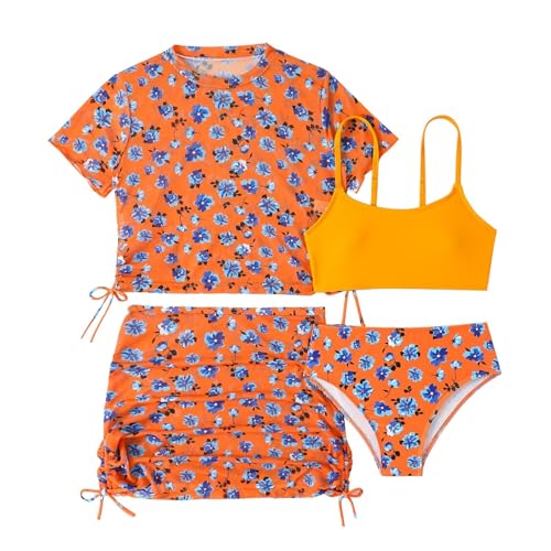 Valcatch Mädchen Badeanzüge 4 Stück Tankini Set Badeanzug mit Cover-Ups Strandrock Sets Süße Bikini Bademode 6-13 Jahre von Valcatch