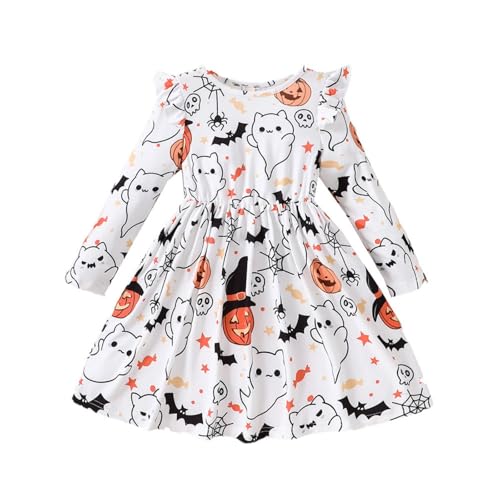 Valcatch Mädchen Halloween Langarmkleid Wenig und Kleinkind Mädchen Caasual Rundhalsausschnitt Rüschen Geist Print Oversized Herbst Winter Kleider für 2-7T von Valcatch