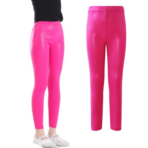 Valcatch Mädchen Kunstleder Leggings Elastische Stretch-Lederhose mit hoher Taille Einfarbige Casual Tanzhose 3-11 Jahre von Valcatch