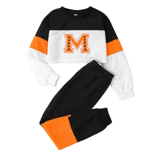 Valcatch Mädchen Langarm Crop Tops Hosen Set Kleine Kinder Rundhalsausschnitt Patchwork Buchstabendruck Pullover Hemden und Jogginghose 2 Stück Kleinkind Kleidung Set von Valcatch