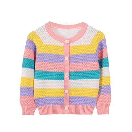 Valcatch Mädchen Leichte Strickjacke Bedruckt Regenbogen Streifen Farbblock Knopfleiste Strick Jacken Niedlich Herbst Winter Strickwaren 1-8 Jahre von Valcatch