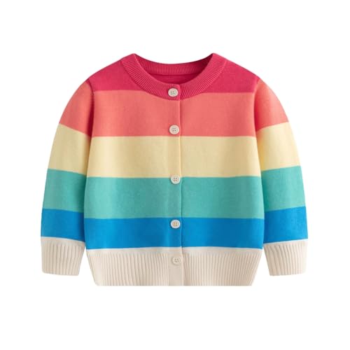 Valcatch Mädchen Leichte Strickjacke Bedruckt Regenbogen Streifen Farbblock Knopfleiste Strick Jacken Niedlich Herbst Winter Strickwaren 1-8 Jahre von Valcatch