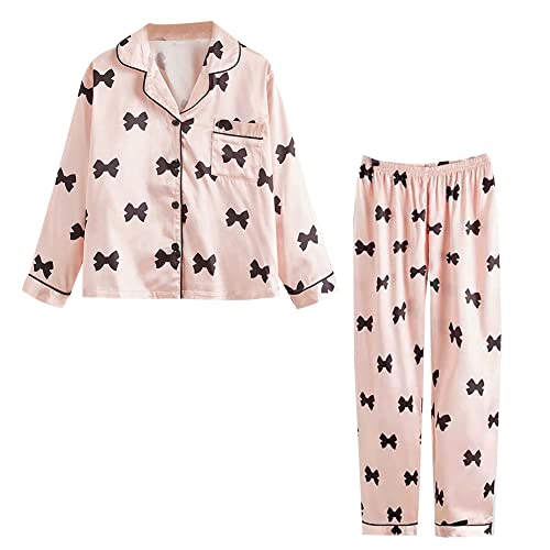 Valcatch Mädchen Pyjama Set Langärmeliges Hemd aus Seidensatin Top mit Durchgehender Hose Zwei Pyjama-Sets Button-Down Seidige Nachtwäsche Kinder Nachtwäsche Alter 5-12 von Valcatch