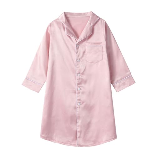 Valcatch Mädchen Satin Nachthemden Seide Pyjamas Kleid Kurz Langarm Button Down Nachtwäsche Weiche Baumwolle Nachthemd 3-10 Jahre von Valcatch