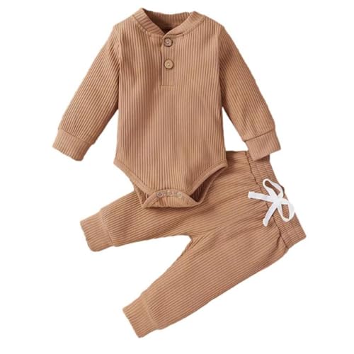 Valcatch Neugeborenes Baby Junge Mädchen Gerippt Stricken Langarm Strampler und Hosen Plain Herbst Winter Outfits Säugling 2 Stück Kleidung Set von Valcatch