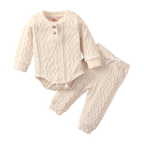 Valcatch Neugeborenes Baby Junge Mädchen Stricken Outfits Baumwolle langärmelige gerippte Strampler und Hosen Set Säugling 2 Stück einfarbige Kleidung Set 0-24 Monate Valcatch Neugeborenes Baby Junge Mädchen Stricken Outfits Baumwolle langärmelige gerippte Strampler und Hosen Set Säugling 2 Stück einfarbige Kleidung Set 0-24 Monate von Valcatch