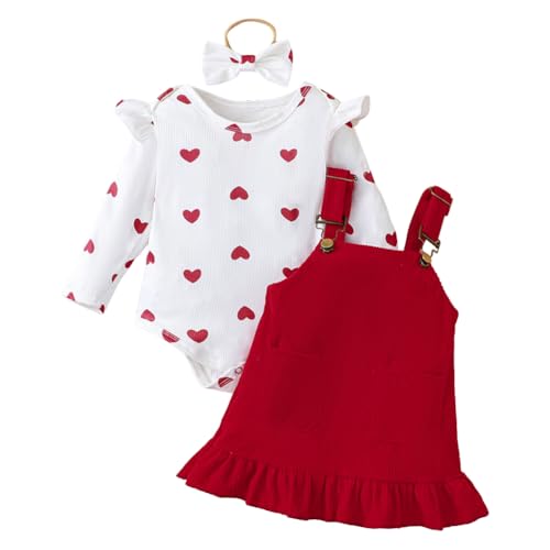 Valcatch Neugeborenes Baby Mädchen Kleidung Kleinkind Langarm Rüschen Strampler Top Säugling Rock Set Kleines Mädchen Overall Kleid Kinder Gerippt Strick Body und Hosenträger Rock 2 Stück von Valcatch