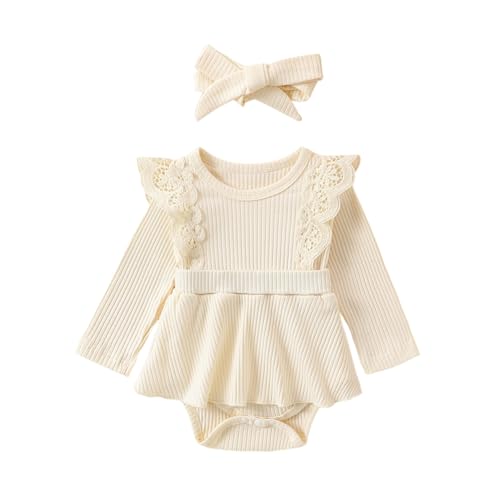 Valcatch Neugeborenes Baby Mädchen Kleidung Set Säugling süße Outfits Spitze Langarm Tutu Strampler Kleid und Stirnband 2Pcs Outfits 0-12 Monate von Valcatch