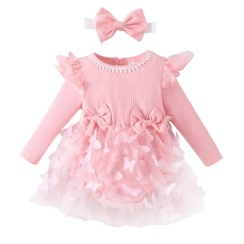 Valcatch Säugling Baby Mädchen Strampler Kleid Langarm Bodysuit Besondere Anlässe Outfits Fotoshooting Kleidung Prinzessin Tüll Kleid von Valcatch