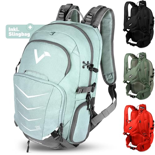 Valkental - Hochwertiger & Nachhaltiger Rucksack mit verstaubaren Hüftgurten | 22L | Inklusive Sling Bag - Geeignet als Wanderrucksack, Trekkingrucksack, Fahrradrucksack & Outdoor Rucksack von Valkental