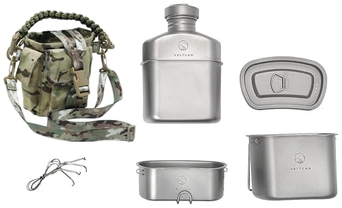 Valtcan Titan-Kantinen-Mess-Set, 1100 ml Fassungsvermögen, mit 750 ml und 400 ml Kochgeschirrbechern Valtcan Titan-Kantinen-Mess-Set, 1100 ml Fassungsvermögen, mit 750 ml und 400 ml Kochgeschirrbechern von Valtcan