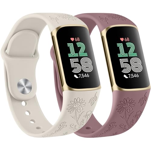 Vancle 2 PACK Armbands für Fitbit Charge 6 Armband/Fitbit Charge 5 Armband für Damen Herren, Silikon Silicone Armbänder, Blumen Gravierte Uhrenarmband Verstellbares Sport Ersatzarmband Vancle 2 PACK Armbands für Fitbit Charge 6 Armband/Fitbit Charge 5 Armband für Damen Herren, Silikon Silicone Armbänder, Blumen Gravierte Uhrenarmband Verstellbares Sport Ersatzarmband von Vancle