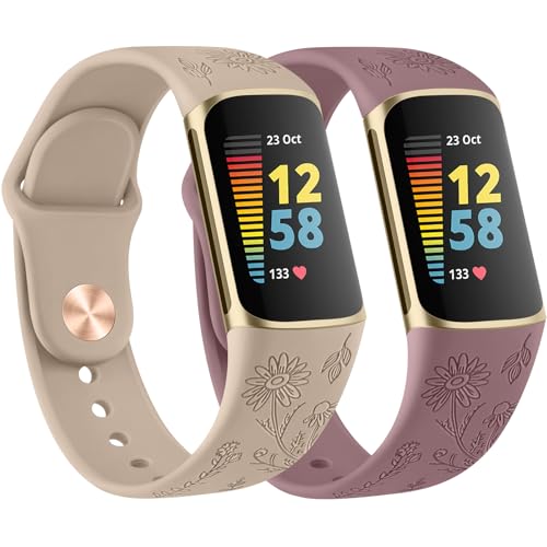Vancle 2 PACK Armbands für Fitbit Charge 6 Armband/Fitbit Charge 5 Armband für Damen Herren, Silikon Silicone Armbänder, Blumen Gravierte Uhrenarmband Verstellbares Sport Ersatzarmband Vancle 2 PACK Armbands für Fitbit Charge 6 Armband/Fitbit Charge 5 Armband für Damen Herren, Silikon Silicone Armbänder, Blumen Gravierte Uhrenarmband Verstellbares Sport Ersatzarmband von Vancle