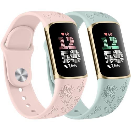 Vancle 2 PACK Armbands für Fitbit Charge 6 Armband/Fitbit Charge 5 Armband für Damen Herren, Silikon Silicone Armbänder, Blumen Gravierte Uhrenarmband Verstellbares Sport Ersatzarmband Vancle 2 PACK Armbands für Fitbit Charge 6 Armband/Fitbit Charge 5 Armband für Damen Herren, Silikon Silicone Armbänder, Blumen Gravierte Uhrenarmband Verstellbares Sport Ersatzarmband von Vancle