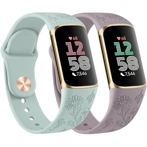 Vancle 2 PACK Armbands für Fitbit Charge 6 Armband/Fitbit Charge 5 Armband für Damen Herren, Silikon Silicone Armbänder, Blumen Gravierte Uhrenarmband Verstellbares Sport Ersatzarmband Vancle 2 PACK Armbands für Fitbit Charge 6 Armband/Fitbit Charge 5 Armband für Damen Herren, Silikon Silicone Armbänder, Blumen Gravierte Uhrenarmband Verstellbares Sport Ersatzarmband von Vancle