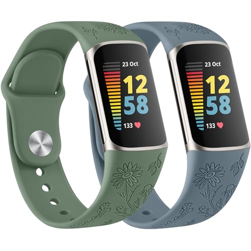 Vancle 2 PACK Armbands für Fitbit Charge 6 Armband/Fitbit Charge 5 Armband für Damen Herren, Silikon Silicone Armbänder, Blumen Gravierte Uhrenarmband Verstellbares Sport Ersatzarmband Vancle 2 PACK Armbands für Fitbit Charge 6 Armband/Fitbit Charge 5 Armband für Damen Herren, Silikon Silicone Armbänder, Blumen Gravierte Uhrenarmband Verstellbares Sport Ersatzarmband von Vancle
